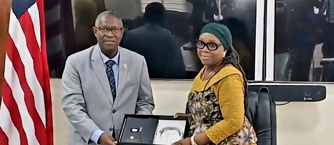 The Minister of Foreign Affairs, Her Excellency Mme. Sara Beysolow Nyanti along with the President of the ECOWAS Court of Justice, Hon. Ricardo Cláudio Monteiro Gonçalves 