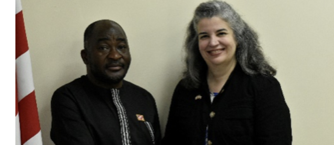 Liberian Foreign Minister H.E. Amb. Dee-Maxwell Saah Kemayah, Sr., welcomes the newly accredited Charge d’Affaires of the United States of America to the Republic of Liberia, Madam Catherine Rodriguez