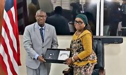 The Minister of Foreign Affairs, Her Excellency Mme. Sara Beysolow Nyanti along with the President of the ECOWAS Court of Justice, Hon. Ricardo Cláudio Monteiro Gonçalves 