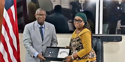 The Minister of Foreign Affairs, Her Excellency Mme. Sara Beysolow Nyanti along with the President of the ECOWAS Court of Justice, Hon. Ricardo Cláudio Monteiro Gonçalves 